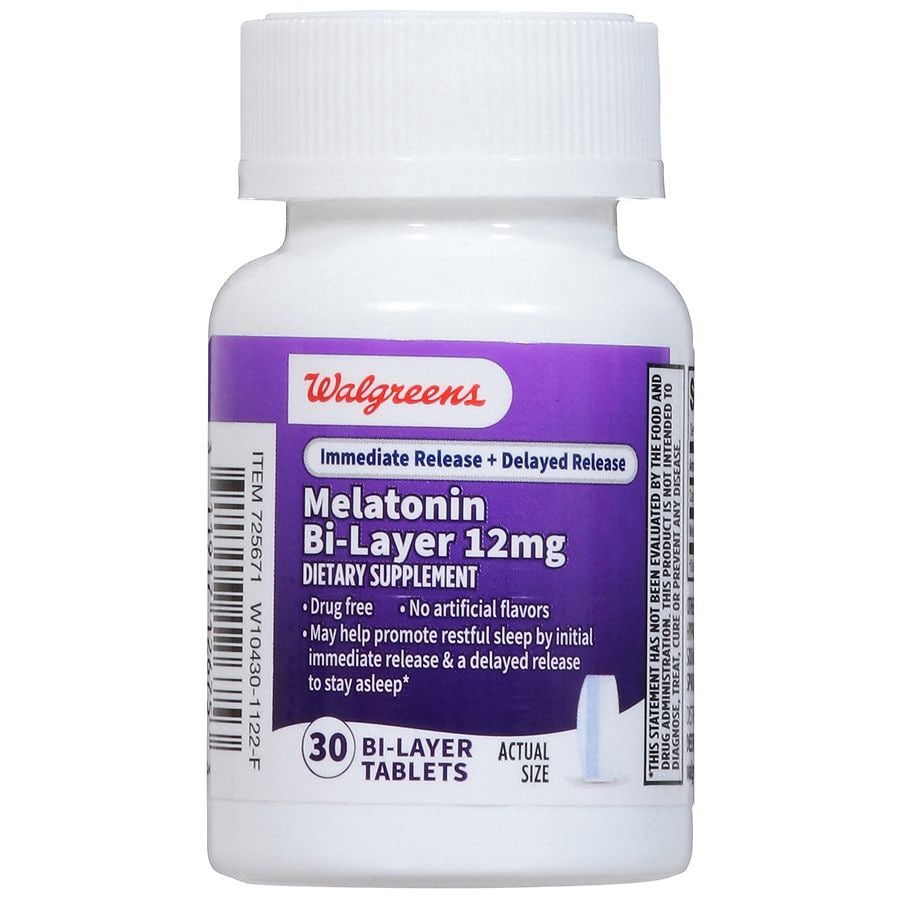 slide 4 of 5, Walgreens Melatonin Delayed Release 12mg, 30 ct