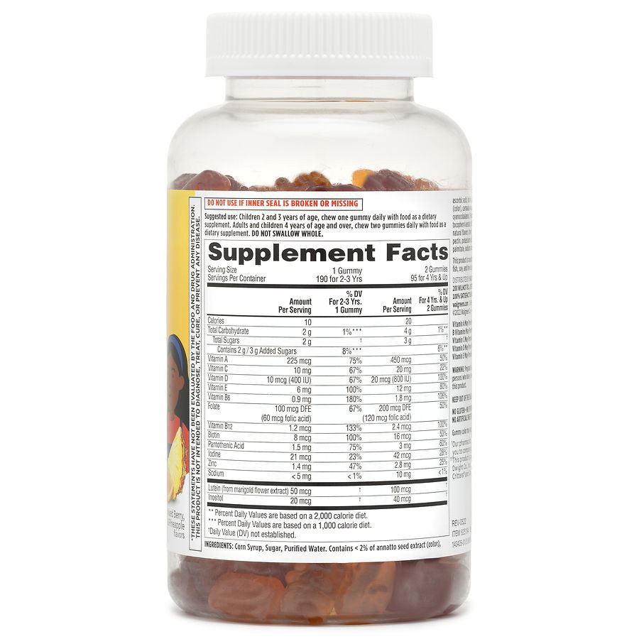 slide 3 of 5, Walgreens Children's Complete Multivitamin Gummies (190 days) Natural Cherry, Mixed Berry, Orange and Pineapple, 190 ct
