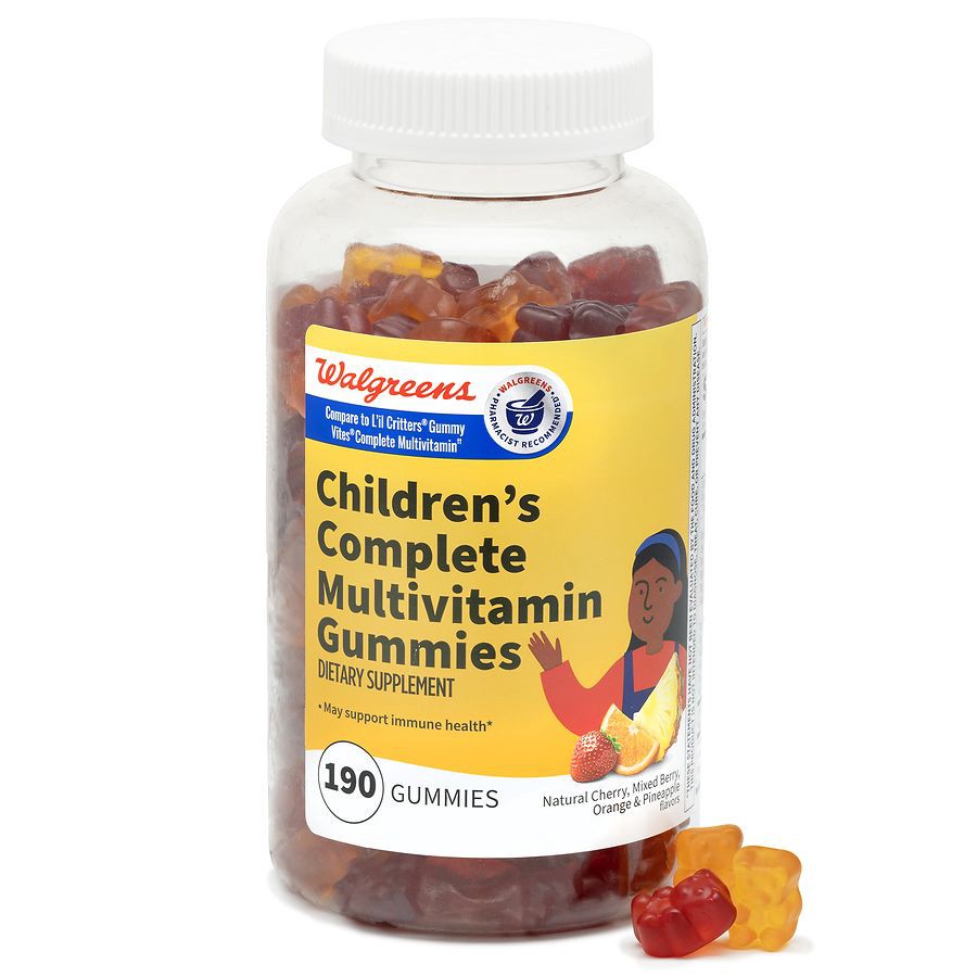 slide 2 of 5, Walgreens Children's Complete Multivitamin Gummies (190 days) Natural Cherry, Mixed Berry, Orange and Pineapple, 190 ct