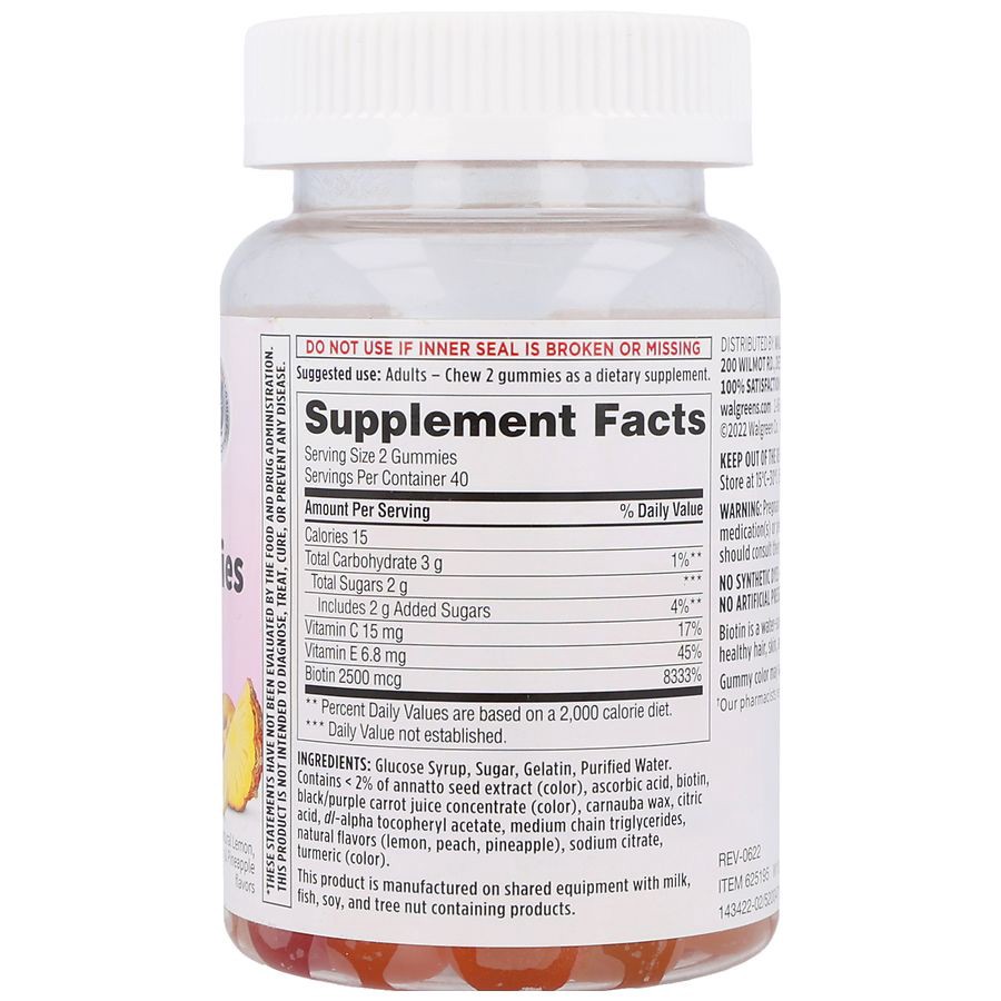 slide 4 of 5, Walgreens Hair, Skin & Nails Gummies, 2500 mcg Biotin, 80 ct