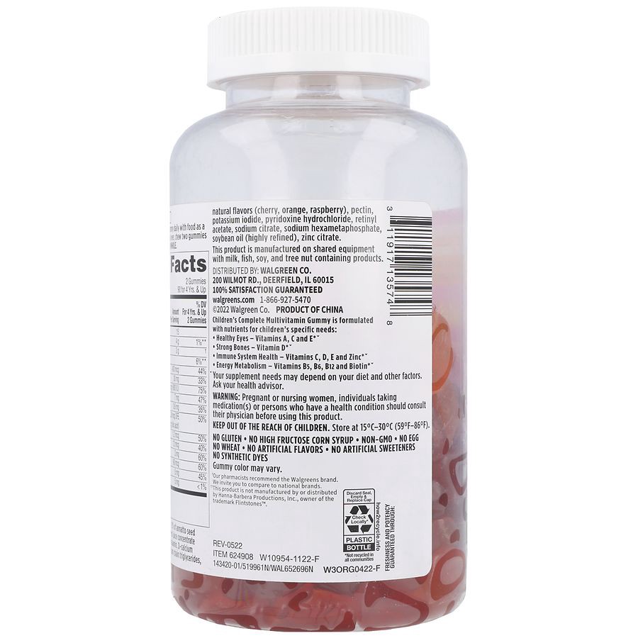 slide 3 of 5, Walgreens Children's Complete Multivitamin Gummies Natural Cherry, Orange & Raspberry, 180 ct
