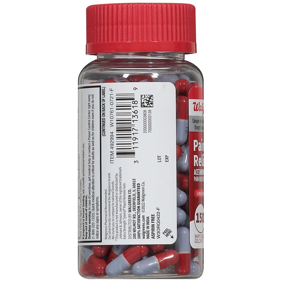 slide 2 of 5, Walgreens Pain Reliever Extra Strength Easy Open Rapid Release Gelcaps, 150 ct
