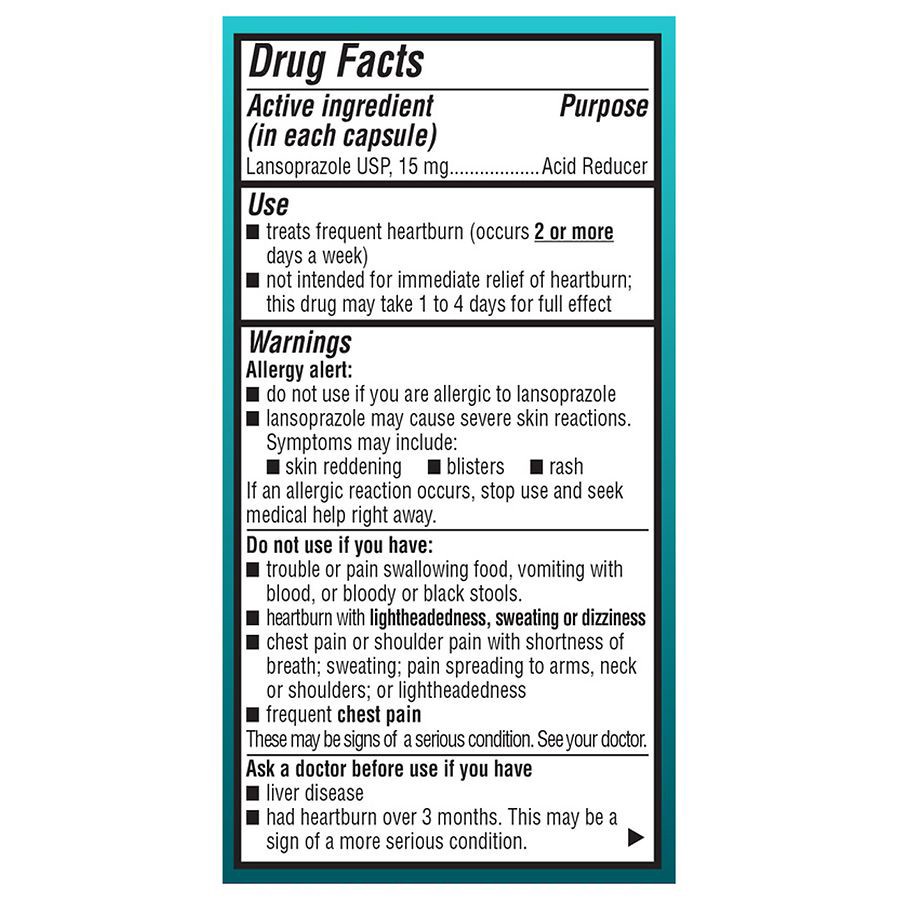slide 3 of 4, Walgreens Lansoprazole 15 mg Acid Reducer Capsules, 14 ct