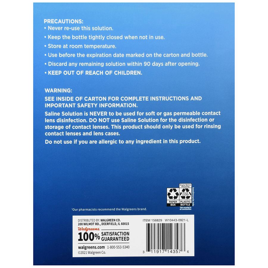 slide 5 of 5, Walgreens Sterile Saline Solution, 2 ct; 12 fl oz