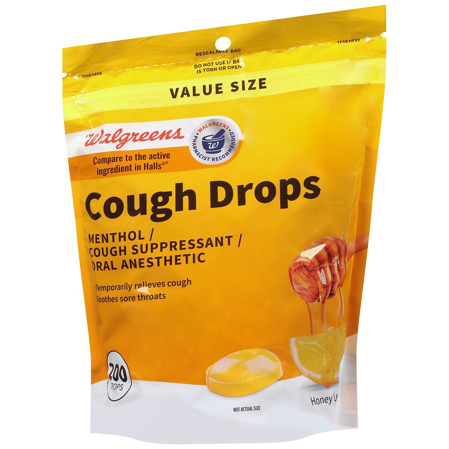 slide 4 of 5, Walgreens Honey Lemon Flavor Cough Drops, 200 ct