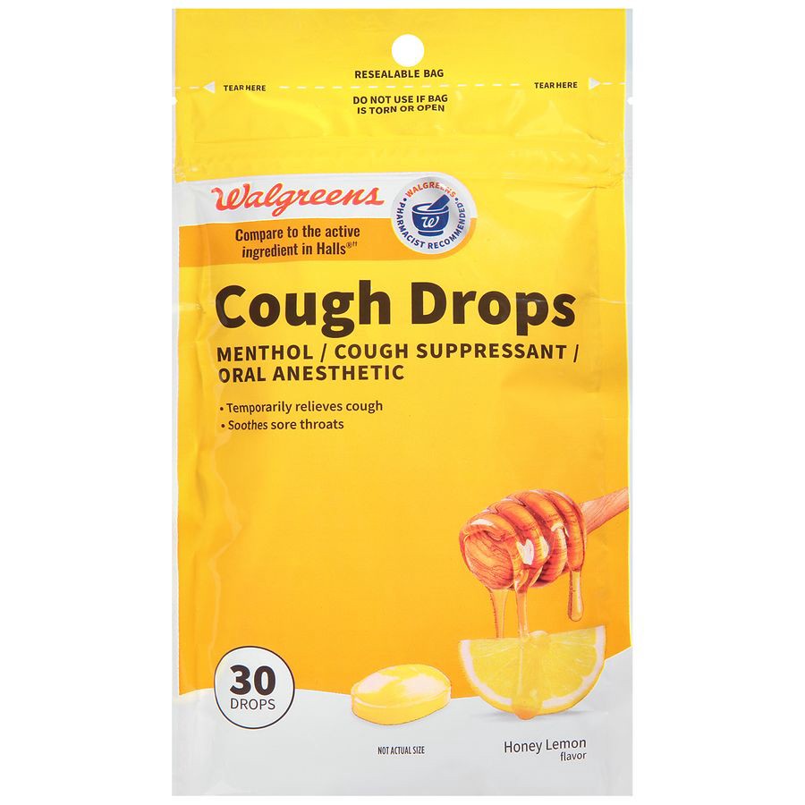 slide 4 of 5, Walgreens Honey Lemon Flavored Cough Drops, 30 ct