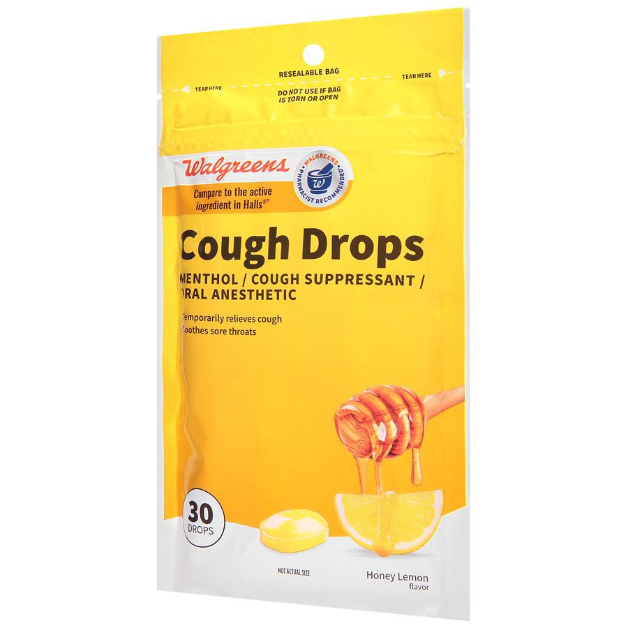 slide 5 of 5, Walgreens Honey Lemon Flavored Cough Drops, 30 ct
