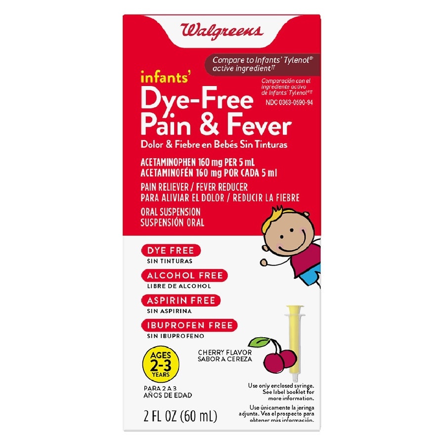 Walgreens Infants' Pain & Fever, Acetaminophen 160 mg per 5 mL, Dye