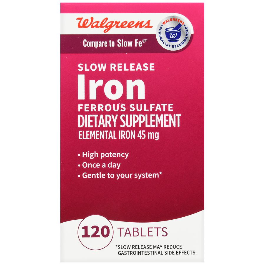 slide 5 of 5, Walgreens Slow Release Iron Ferrous Sulfate Tablets 45Mg, 120 ct