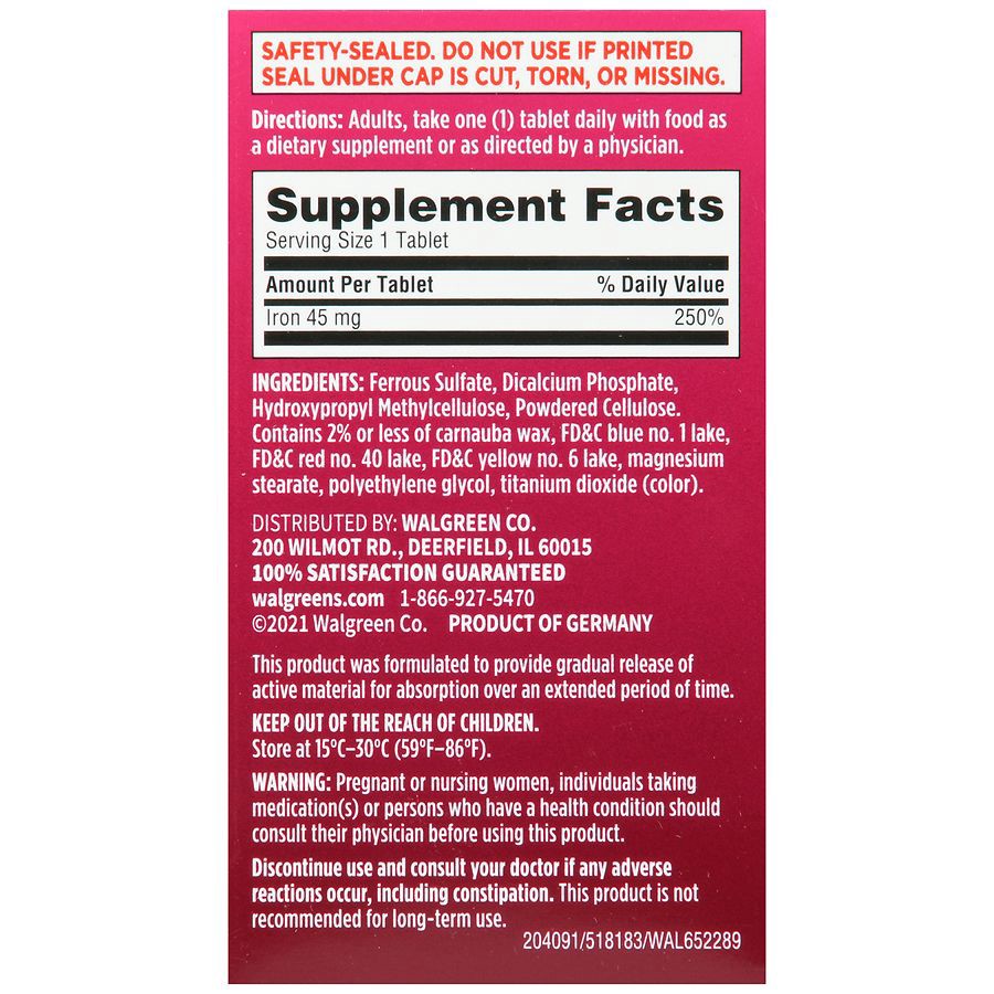 slide 2 of 5, Walgreens Slow Release Iron Ferrous Sulfate Tablets 45Mg, 120 ct