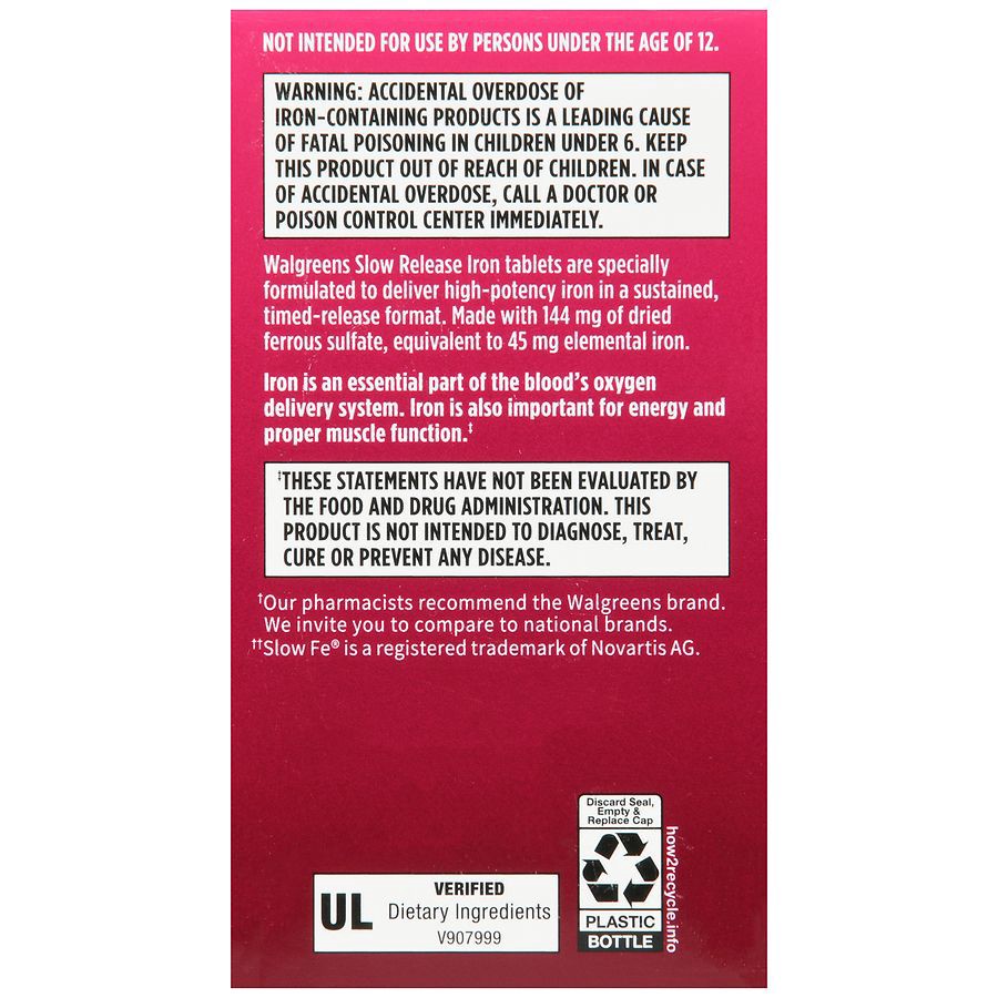 slide 4 of 5, Walgreens Slow Release Iron Ferrous Sulfate Tablets 45Mg, 120 ct