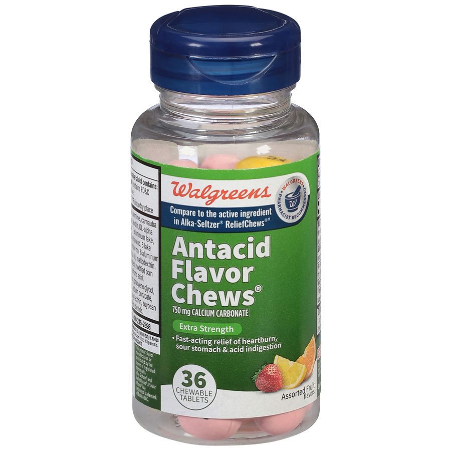 slide 4 of 5, Walgreens Extra Strength Antacid Assorted Fruit Flavor Chews 750Mg, 36 ct