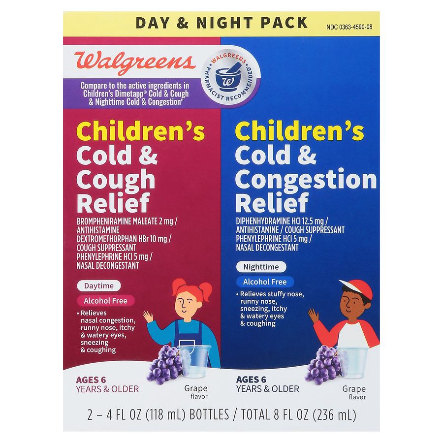 slide 3 of 5, (Max 3) Walgreens Children's Wal-Tap Elixir Daytime & Nighttime Cold & Cough Liquid, 2 ct; 4 fl oz