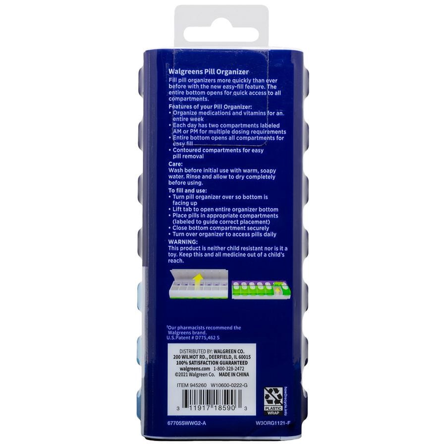 slide 2 of 2, Walgreens 7-Day Am/Pm Easy-Fill Pill Organizer, 1 ct