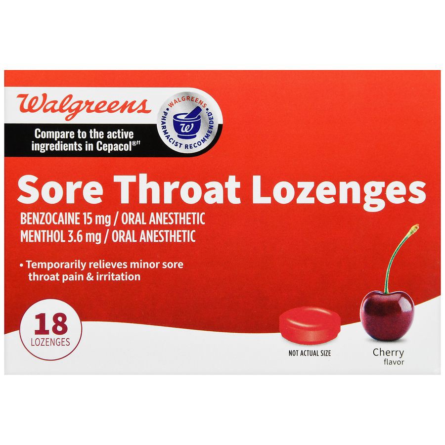 slide 3 of 5, Walgreens Cherry Flavor Sore Throat Lozenges, 18 ct