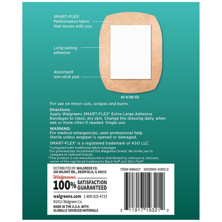 slide 3 of 5, (Max 3) Walgreens Smart-Flex Extra-Large Adhesive Bandages, 7 ct