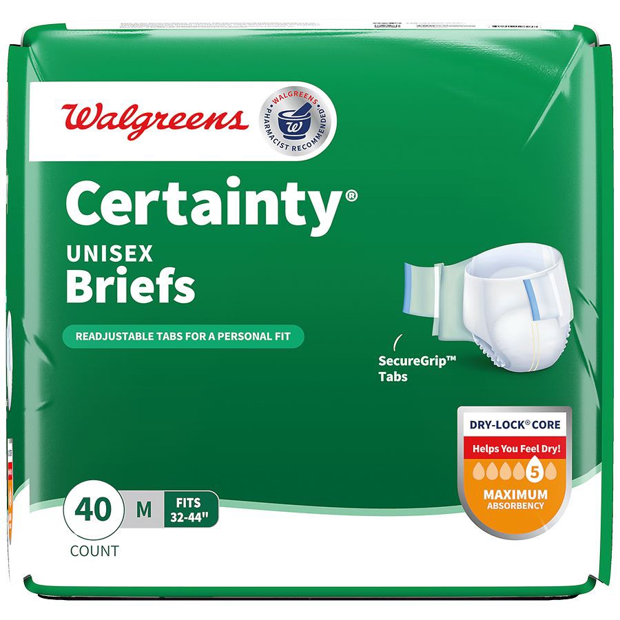 slide 5 of 5, Walgreens Certainty Maximum Absorbency Medium Waist Unisex Briefs, 40 ct