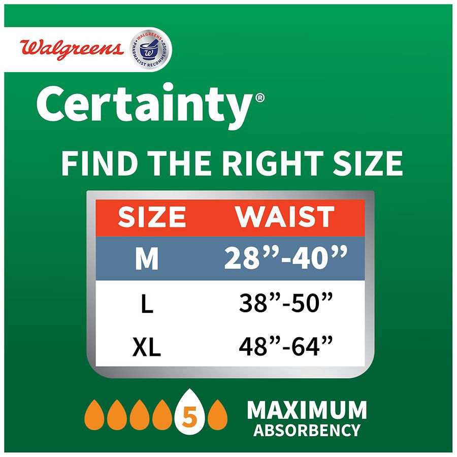 slide 4 of 5, Walgreens Certainty Maximum Absorbency Medium Waist Unisex Briefs, 40 ct