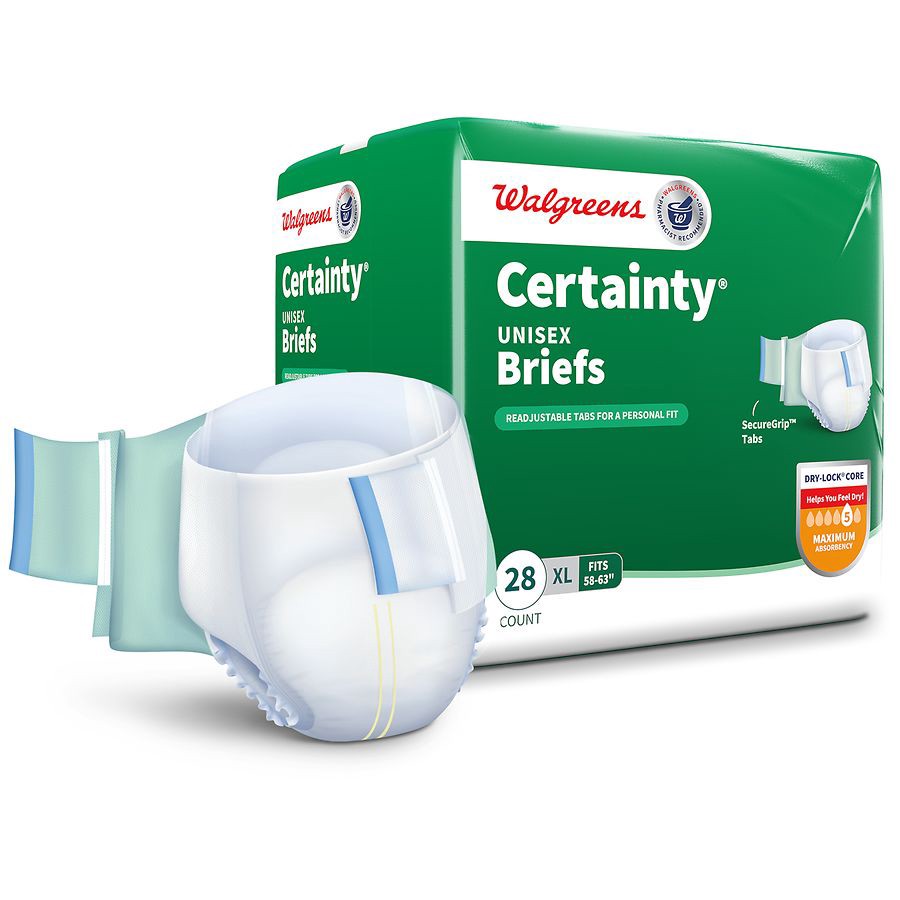 slide 5 of 5, Walgreens Certainty Maximum Absorbancy Size Xl Unisex Briefs, 28 ct