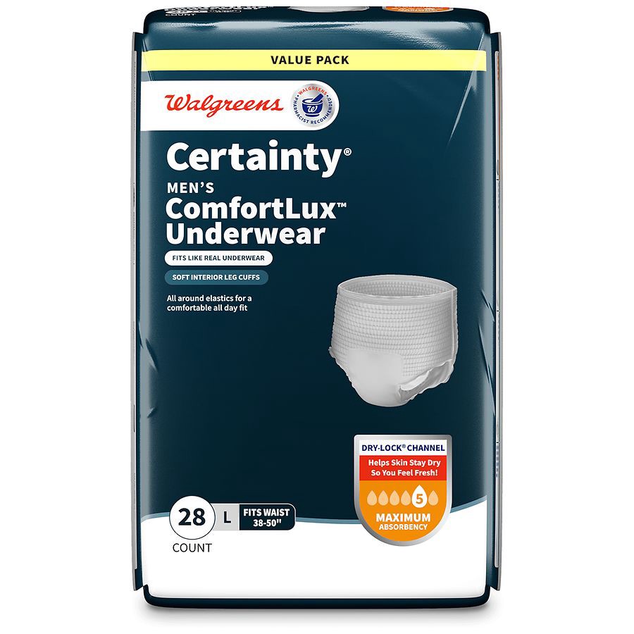 slide 2 of 5, Walgreens Men's L/Xl Maximum Absorbency Certainty Underwear, 28 ct