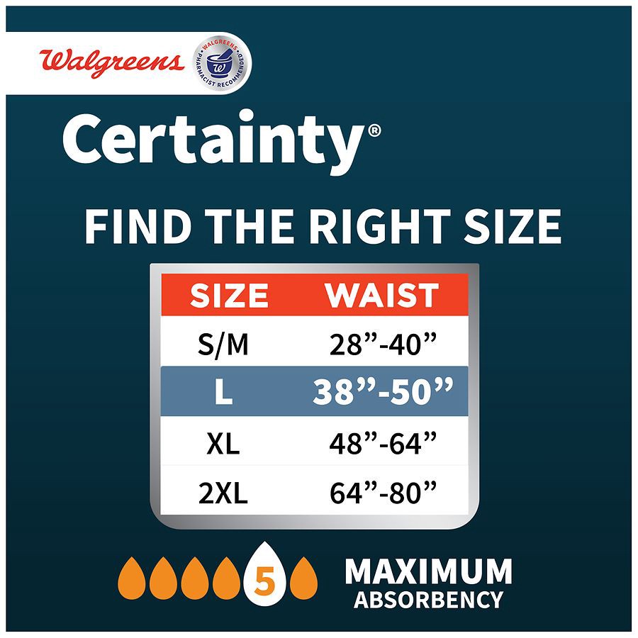 slide 5 of 5, Walgreens Men's L/Xl Maximum Absorbency Certainty Underwear, 28 ct