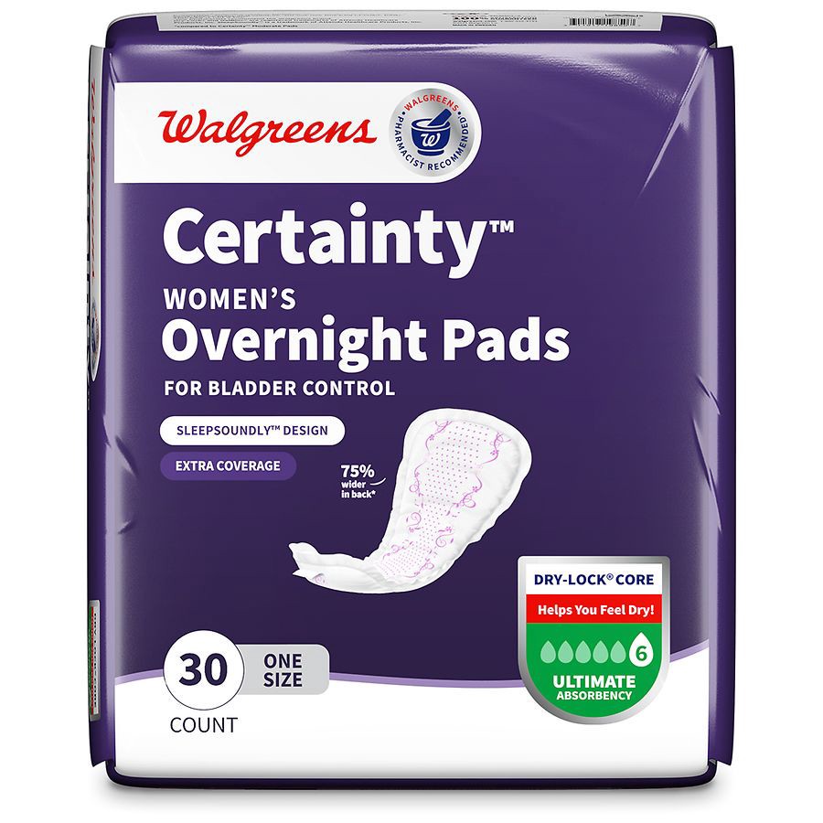 slide 4 of 5, Walgreens Certainty Women's Ultimate Absorbency Overnight Bladder Control Pads, 30 ct