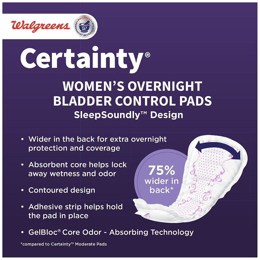 slide 3 of 5, Walgreens Certainty Women's Ultimate Absorbency Overnight Bladder Control Pads, 30 ct