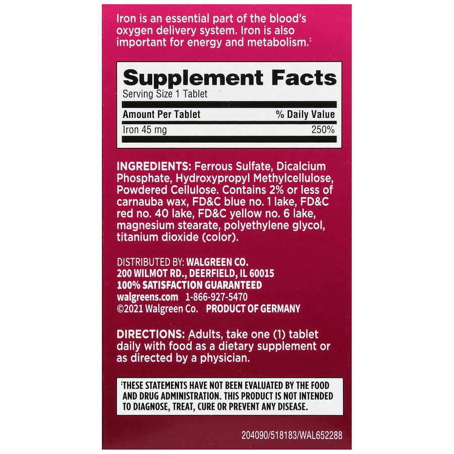 slide 2 of 5, Walgreens Slow Release Iron Tablets 45Mg, 60 ct