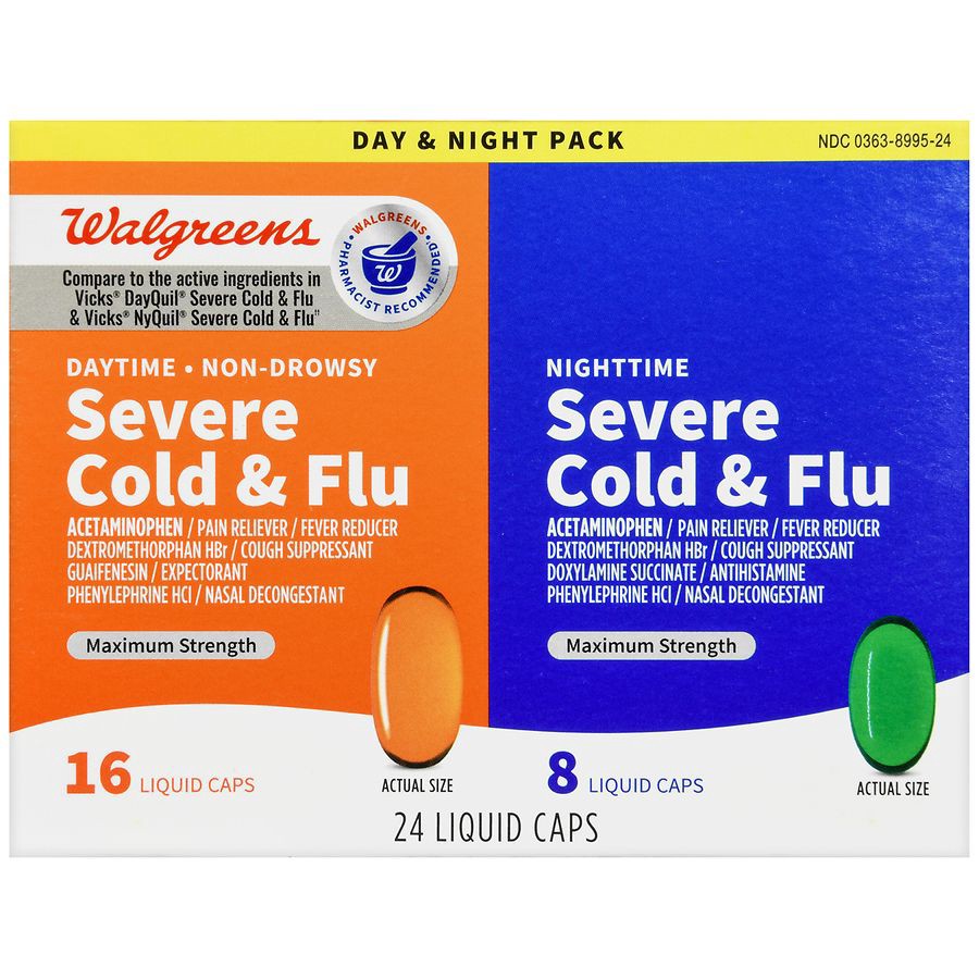 slide 2 of 5, Walgreens Day & Night Severe Cold & Flu Softgels, 24 ct