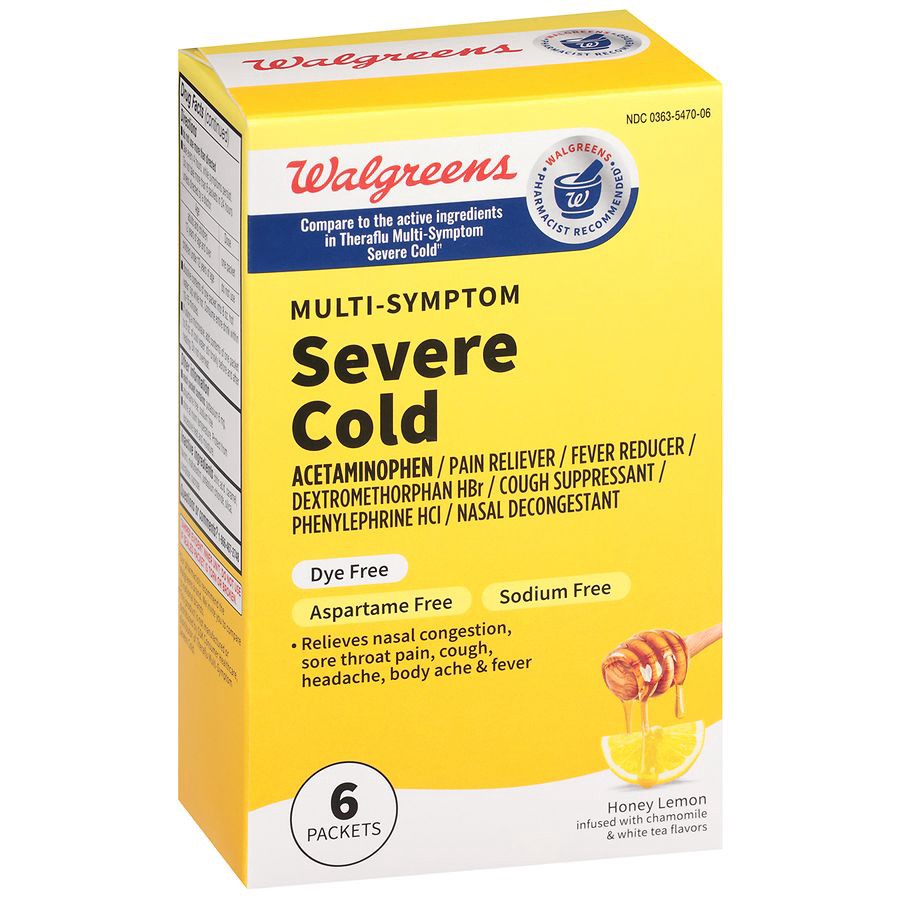 slide 4 of 5, Walgreens Multi-Symptom Severe Cold Packets Honey Lemon Infused with Chamomile & White Tea, 6 ct