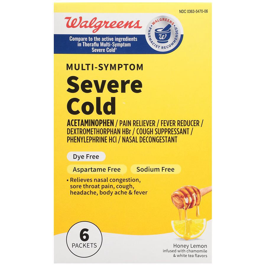 slide 2 of 5, Walgreens Multi-Symptom Severe Cold Packets Honey Lemon Infused with Chamomile & White Tea, 6 ct