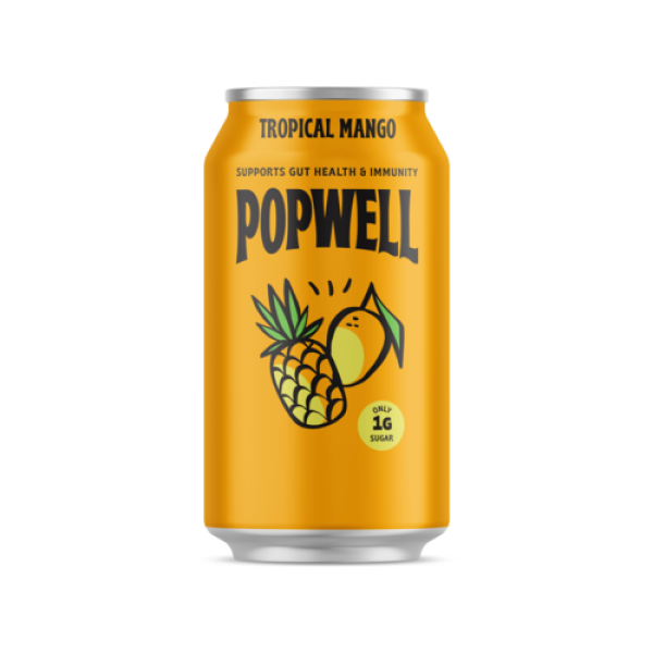 slide 1 of 4, Popwell Tropical Mango Prebiotic Soda 12 fl oz, 12 fl oz