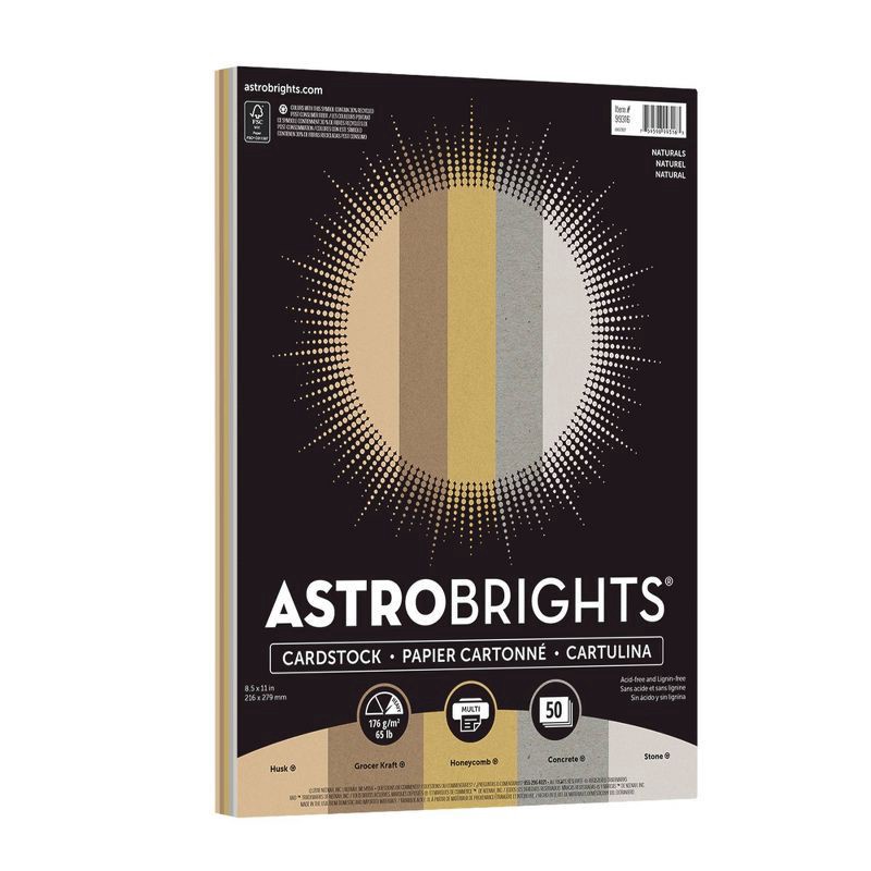 slide 1 of 4, ASTROBRIGHTS 50ct Printer Paper 8.5"x11" Naturals Assortment, 50 ct