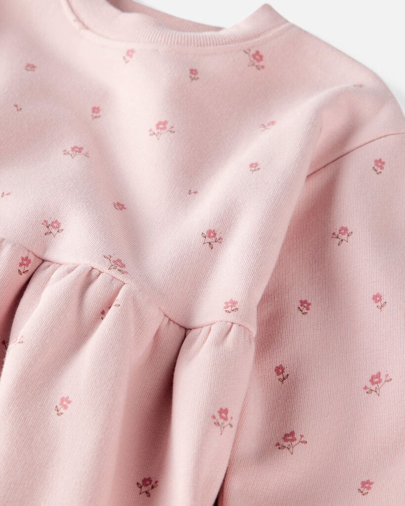 slide 4 of 4, Littleplanet Girls French Terry Dress Made with Organic Cotton in Blush Petals Print Blush Petals 6, 1 ct