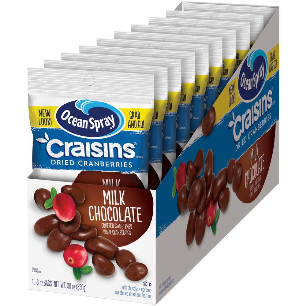 slide 3 of 7, Ocean Spray Craisins Milk Chocolate Covered Dried Cranberries, 3 oz