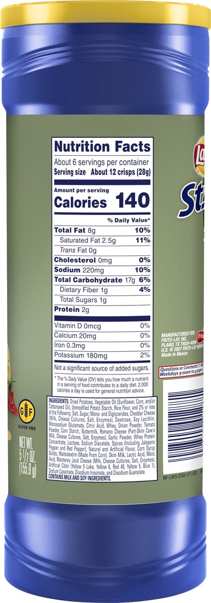 slide 5 of 8, Lay's Stax Jalapeno Pepper Jack Potato Crisps 5.5 oz, 5.5 oz