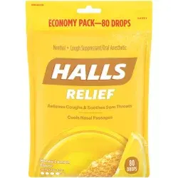 Halls Relief Honey Lemon Cough Suppressant/Oral Anesthetic Menthol Drops