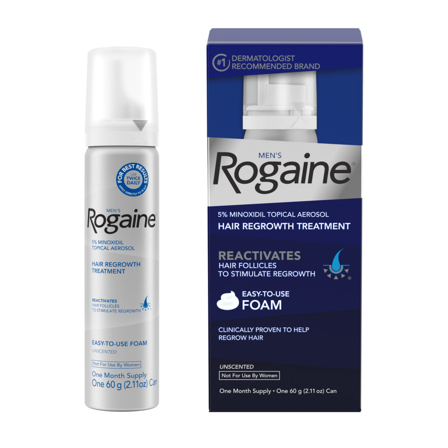 slide 2 of 8, Rogaine Men's Rogaine 5% Minoxidil Topical Foam, One Month Supply, 2.11 ea