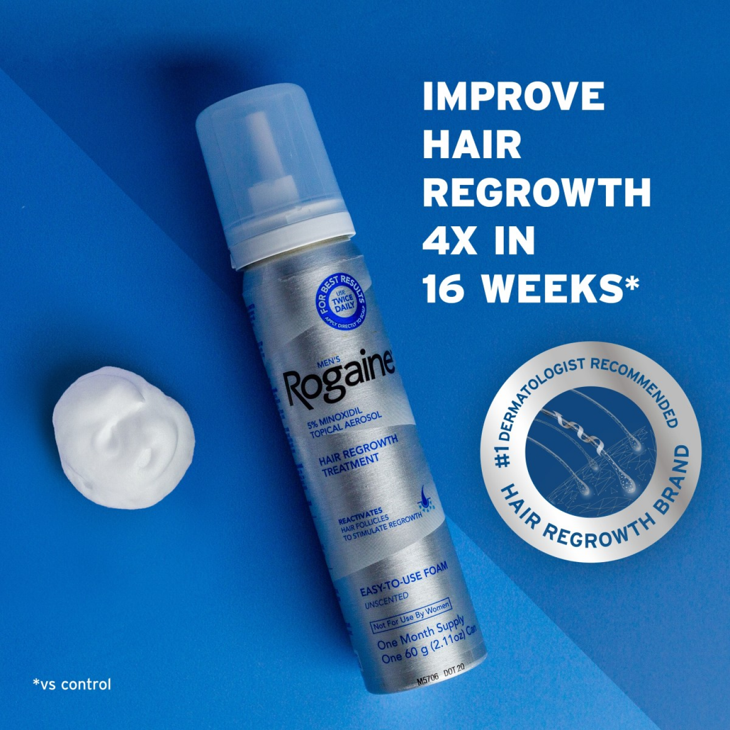 slide 8 of 8, Rogaine Men's Rogaine 5% Minoxidil Topical Foam, Three Month Supply, 3 ct