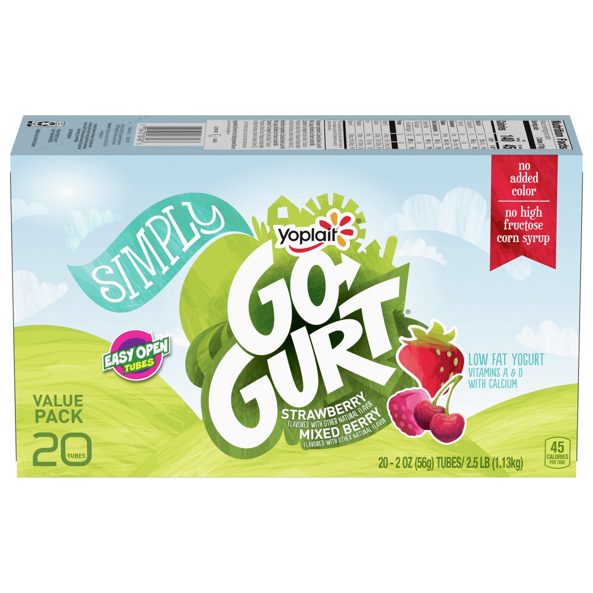 slide 1 of 1, Go-Gurt Simply Go-GURT Strawberry and Mixed Berry Kids Low Fat Yogurt Variety Pack, Gluten Free, 2 oz Yogurt Tubes (20 Count), 20 ct
