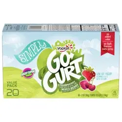 Go-Gurt Simply Go-GURT Strawberry and Mixed Berry Kids Low Fat Yogurt Variety Pack, Gluten Free, 2 oz Yogurt Tubes (20 Count)
