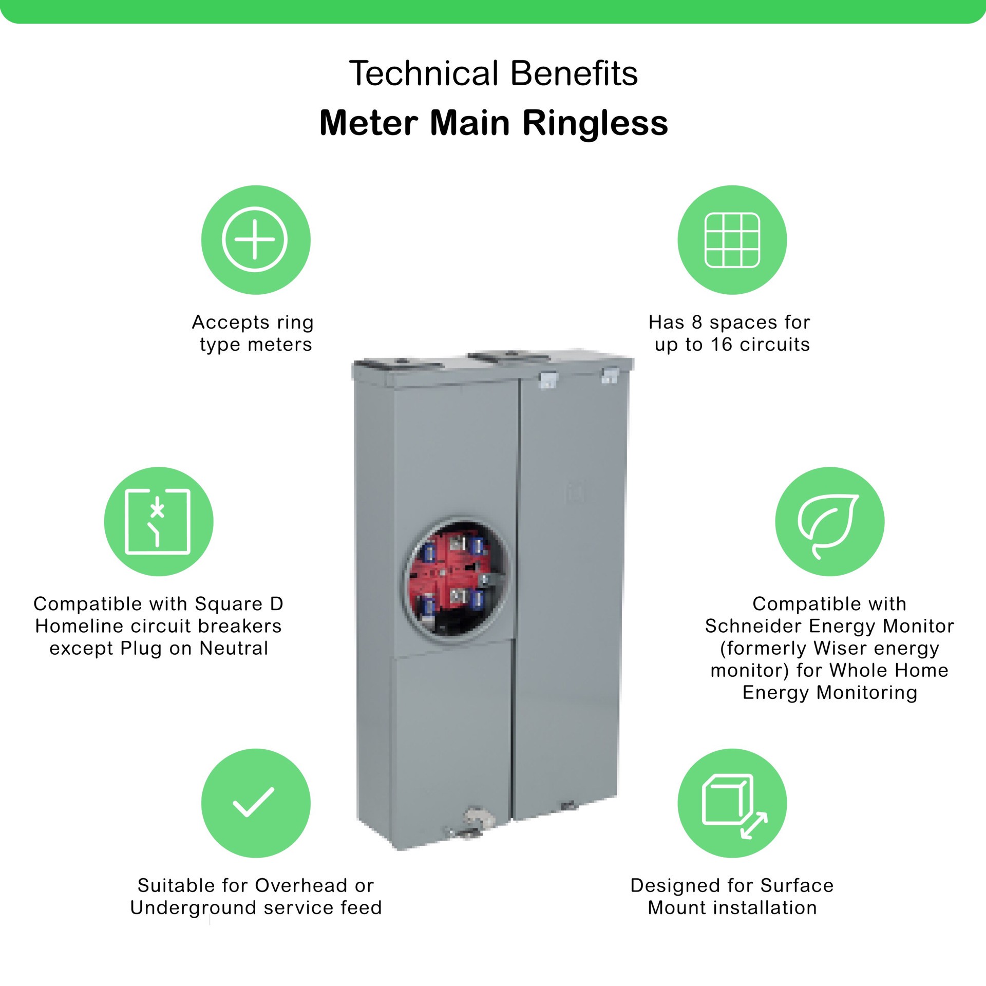 slide 2 of 6, Square D 125-Amp 8-Spaces 8-Circuit Outdoor Main Breaker Meter Combo Load Center, 1 ct