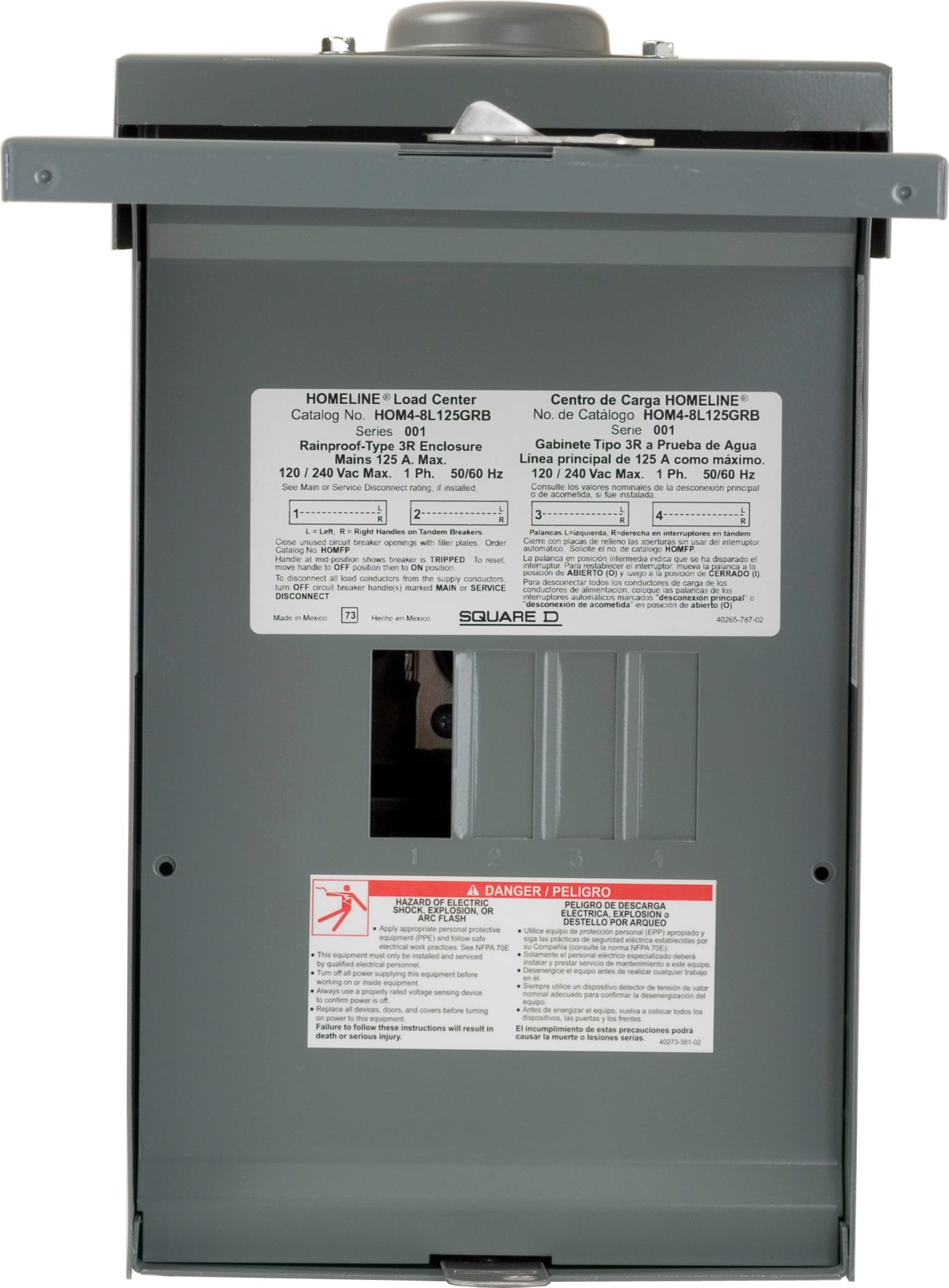 slide 3 of 6, Square D Homeline 125 -Amp 4 -Spaces 8 -Circuit Outdoor Convertible Main Lug Plug-On Neutral Load Center, 1 ct