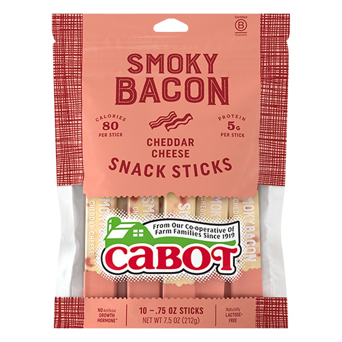 slide 1 of 3, Cabot Bacon Cheddar Cheese Snack Sticks, 10 ct, 7.5 oz