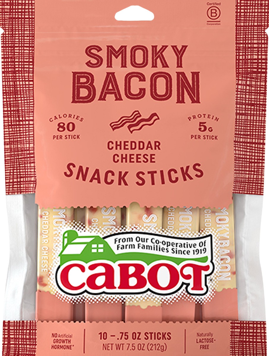 slide 3 of 3, Cabot Bacon Cheddar Cheese Snack Sticks, 10 ct, 7.5 oz