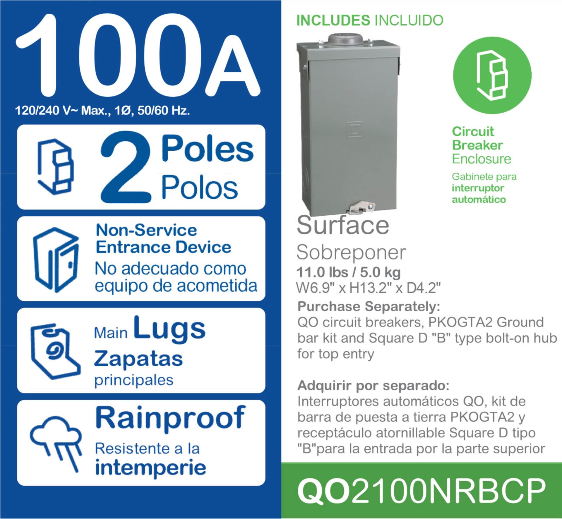 slide 2 of 5, Square D QO 100 Amp Single phase (120V/240V) Fusible Outdoor General-duty Enclosed circuit breaker Disconnect, 1 ct