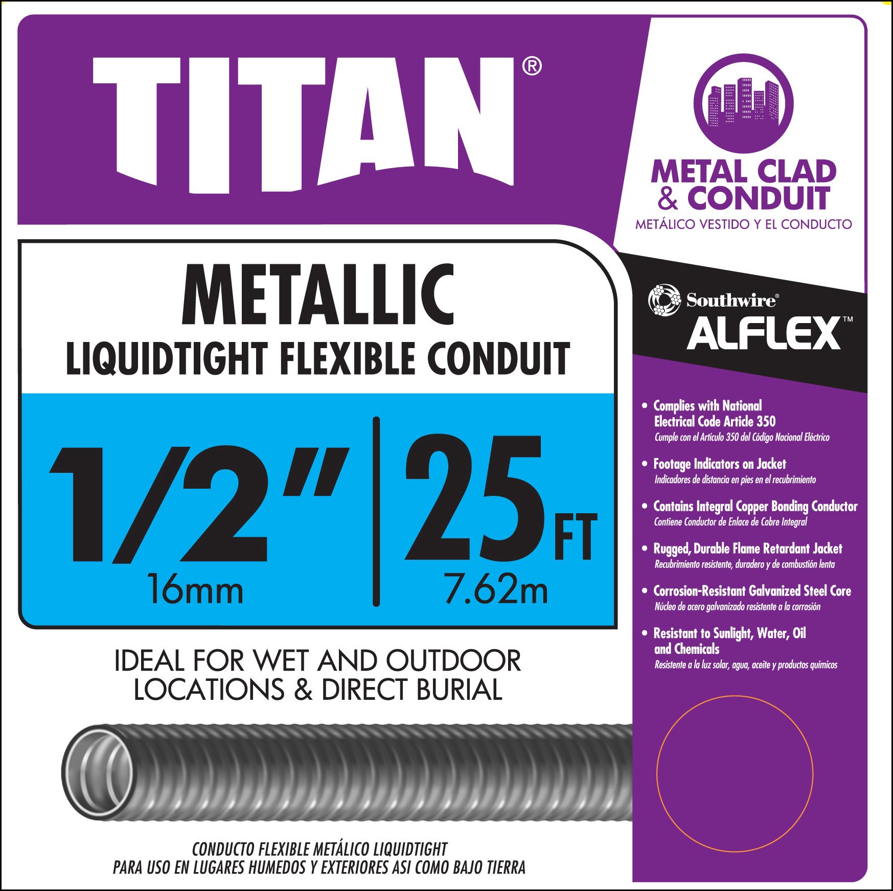 slide 3 of 4, Southwire 1/2-in x 25.0-ft Gray Titan Metallic Liquid-tight Conduit, 1 ct