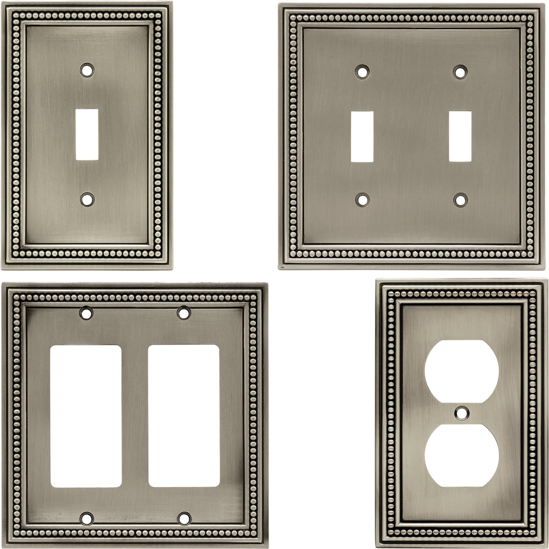 slide 4 of 6, allen + roth Beaded 2 -Gang Midsize Size Brushed satin pewter Metal Indoor Decorator Wall Plate, 1 ct