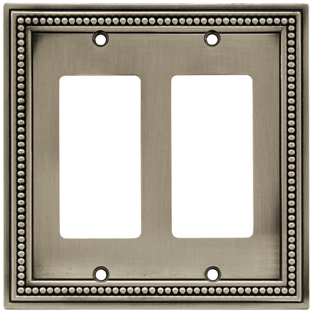 slide 1 of 6, allen + roth Beaded 2 -Gang Midsize Size Brushed satin pewter Metal Indoor Decorator Wall Plate, 1 ct