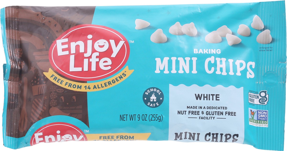 slide 4 of 9, ENJOY LIFE NATURAL BRANDS LLC Baking Chocolate 3D - Mini Chips - White Chocolate Film Enjoy Life Redesign 9oz - 255g English, 9 oz